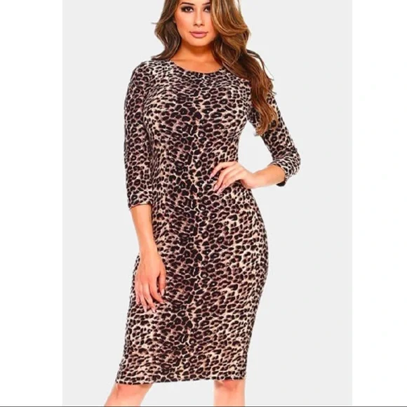 Yelete | Dresses | Leopard Animal Print Bodycon Stretchy Soft Midi Dress  Nwt Size Xl | Poshmark